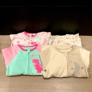 Set of 4 Kids Headquarters 24m Fleece Footie Pajamas Moon Stars Dinosaur